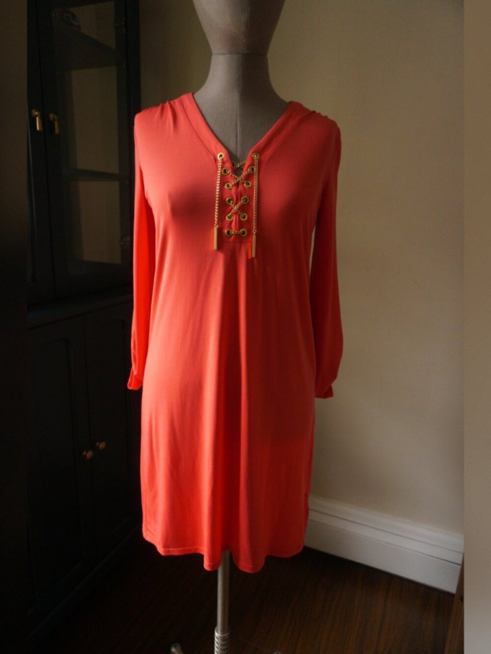 Michael Kors Coral Orange Chain Lace-Up Shift Dress, Size M / PM